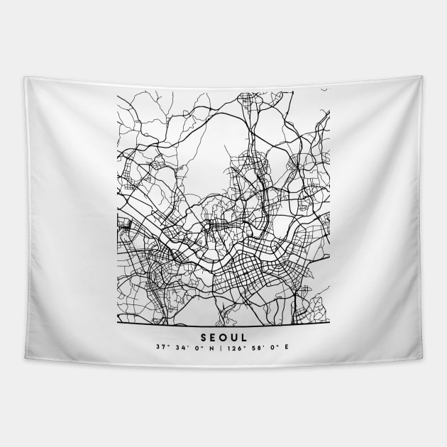 SEOUL SOUTH KOREA BLACK CITY STREET MAP ART Tapestry by deificusArt