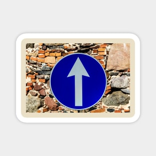 Rounded traffic sign in blue and white, ahead only Magnet