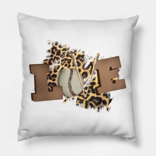 LOVE Baseball, Baseball Bat, Leather Look Cheetah background Design Pillow