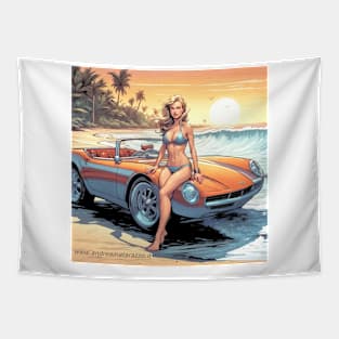 Girl with sports car Tapestry