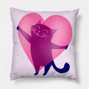 Cute blue cat holding a big pink heart - version 1 Pillow