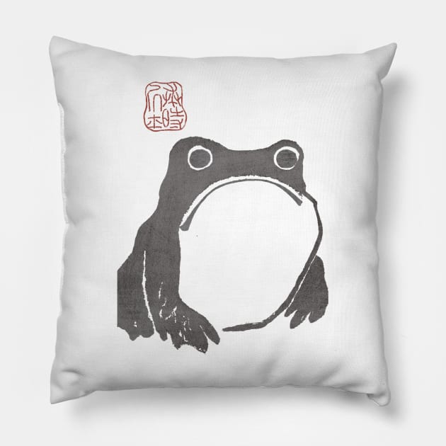 Grumpy Frog Grey - Matsumoto Hoji Pillow by nphindenberg