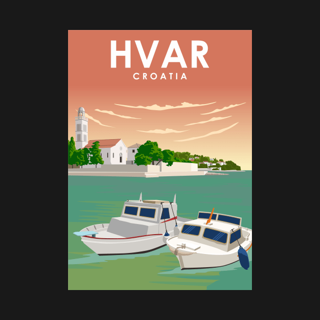 Hvar Croatia Minimal Retro City Travel Poster by jornvanhezik