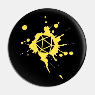 Yellow 20 Sided Dice Paint Splatter Spraypaint Dungeons Crawler and Dragons Slayer Tabletop RPG Addict Pin