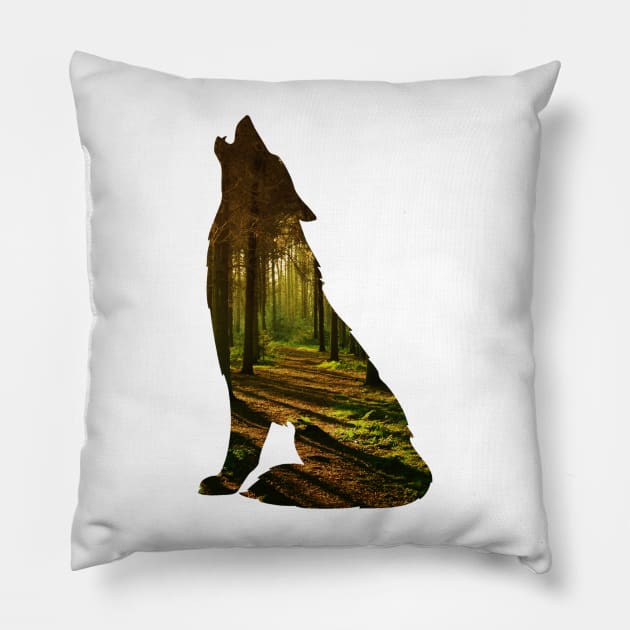 Howling Wolf Autumn forest pattern - Fall Pillow by LukjanovArt