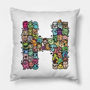 Alphabet Monster Doodle Letter H Monogram Pillow