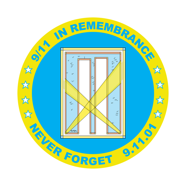 9/11 in Remembrance,  Never Forget, 9.11.01 in Cyan and Yellow by Neil Feigeles