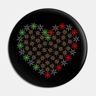 Red and green snowflakes fancy hearts Pin