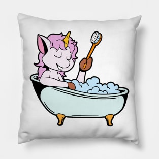 Unicorn takes bath in bathtub Pillow