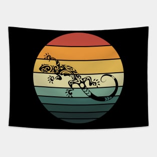 Retro 80s Tropical Sun Vaporwave Summer Curly Lizard Tapestry