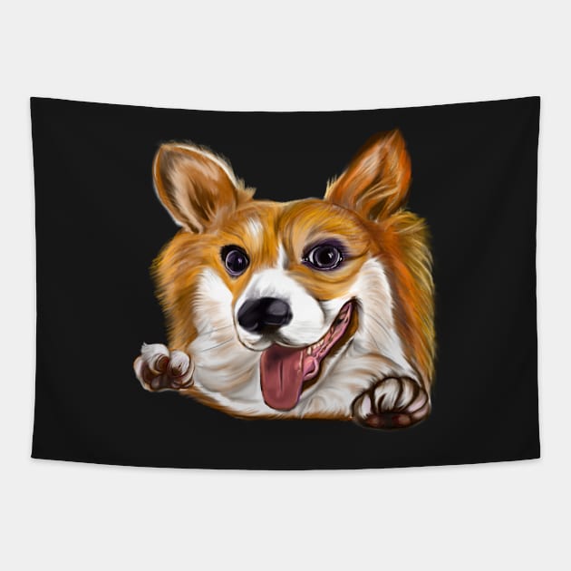 Dog, corgi - Pembroke  Welsh corgi face drawing, puppy love Tapestry by Artonmytee