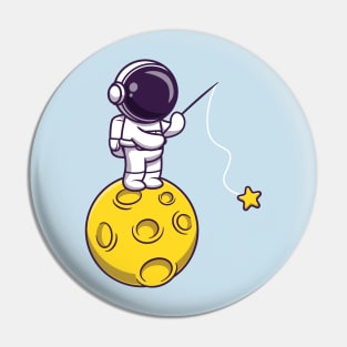 Astronaut Fishing Star On Moon Cartoon Pin