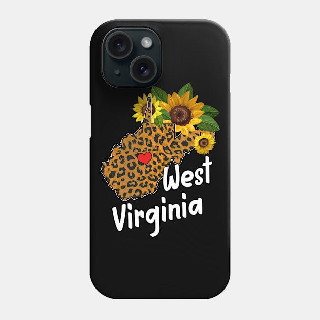 West Virginia Sunflower Leopard Mountain State Map Root Pride Funny WV Shirts Women Men Phone Case by Norine Linan 