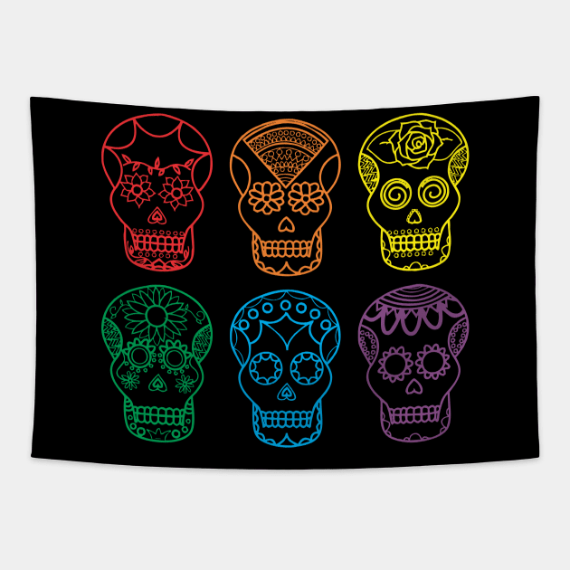 Rainbow Gay Pride Sugar Skulls Tapestry by Muzehack