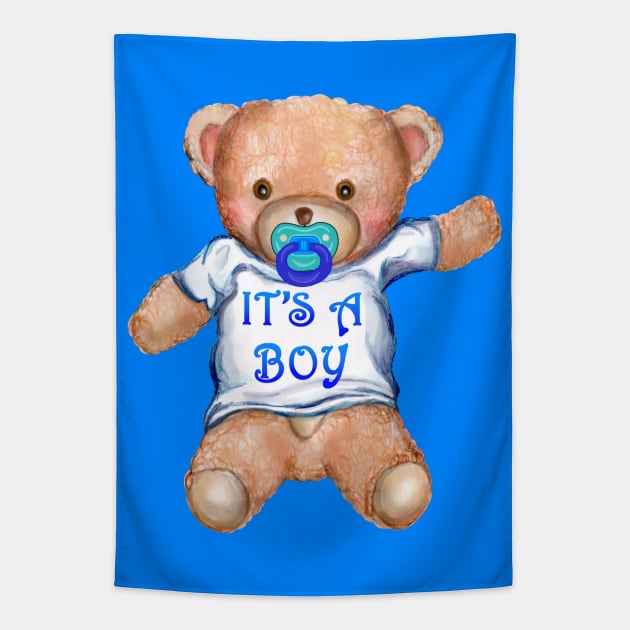 It's A Boy Teddy Bear with Pacifier Tapestry by Art by Deborah Camp