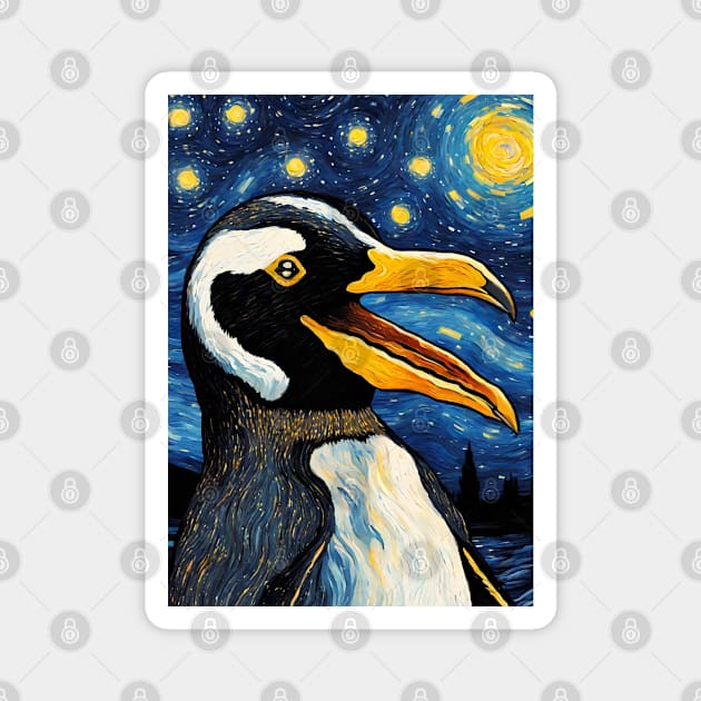 Cute Screaming Penguin Painting in a Van Gogh Starry Night Art Style Magnet by Art-Jiyuu