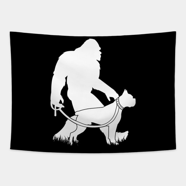 Bigfoot Walking Boxer Dog Tapestry by Tesszero