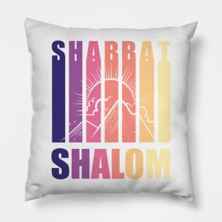 Shabbat Shalom Vintage Sunset on White Pillow