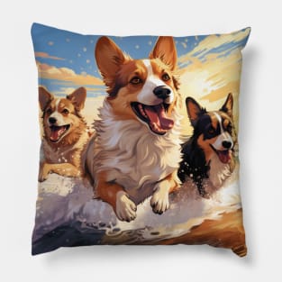 Three Happy Corgis Pillow