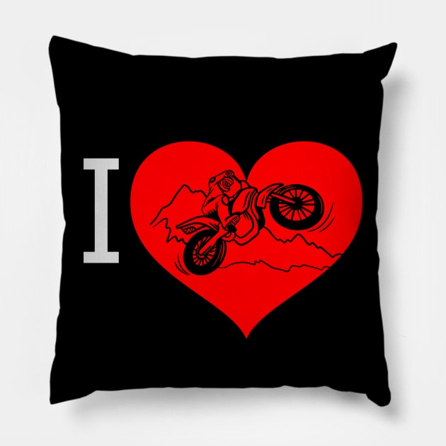 I Love Dirt Bike Racing Heart Valentine Motocross Valentines Day Dirt Bike Racer Pillow by Carantined Chao$