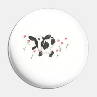 Baby Cow With Cone Flowers Pin