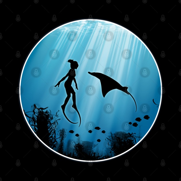 Freediver and Manta Ray by NicGrayTees