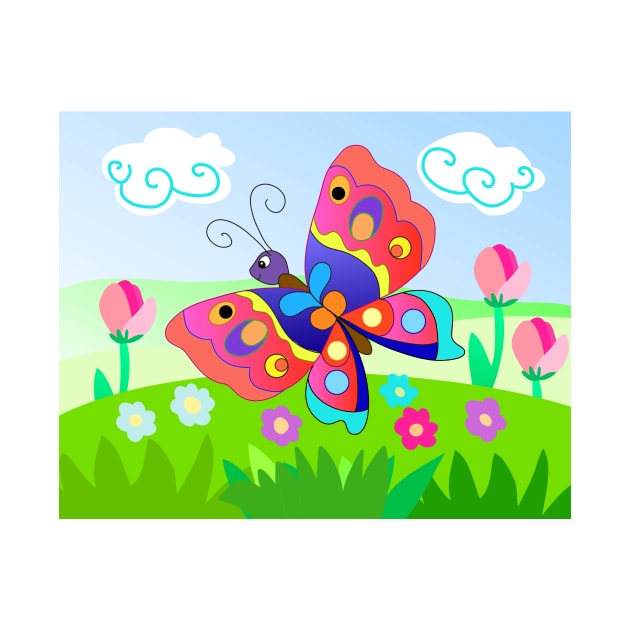 Cartoon butterfly in the meadow by sonaart