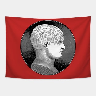 Funny Meme-Style Vintage Phrenology Head Illustration - Dark Humor Tapestry