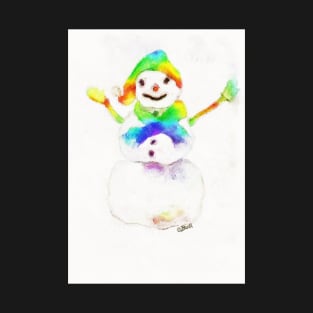 Snowman with Rainbow Scarf and Hat T-Shirt