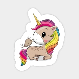 Cute unicorn and little bird. Magnet