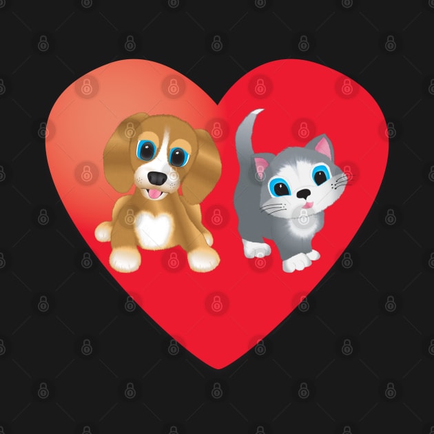 Dog and Cat on Heart by KEWDesign