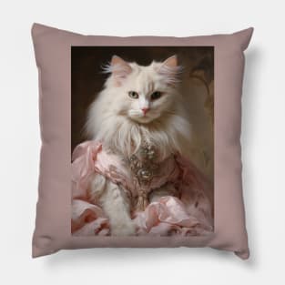 Long Haired White Cat in Pink Rococo Dress Pillow