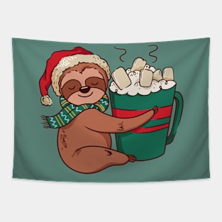 Merry Slothmas // Christmas Sloth with Hot Cocoa Tapestry