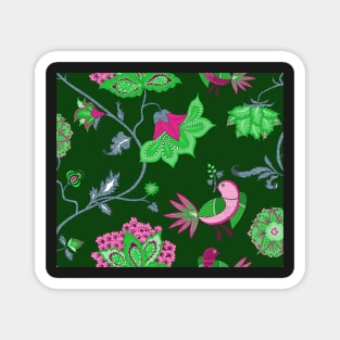 Exotic chintz with bird - green/pink Magnet