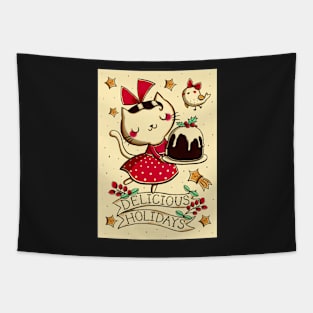 Cat with Christmas Pudding Tapestry