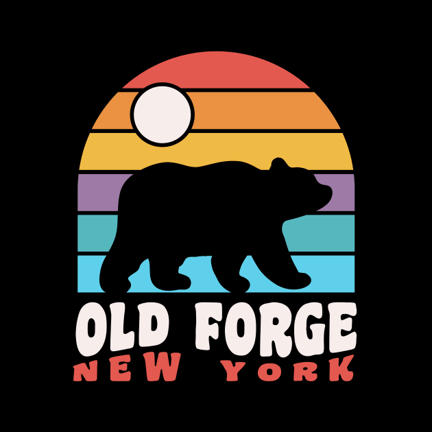 Old Forge NY Adirondacks Bear Badge Retro Sunset by PodDesignShop