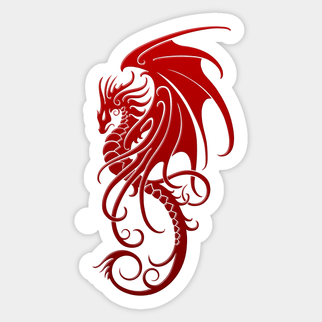 Flying Red Tribal Dragon - Dragon - Sticker