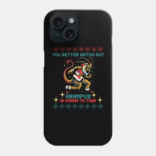 Krampus is coming to town Funny Xmas Ugly 8 bit Retro Gamer Phone Case