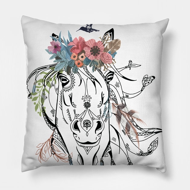 Horse Boho Abstract Pillow by Manlangit Digital Studio