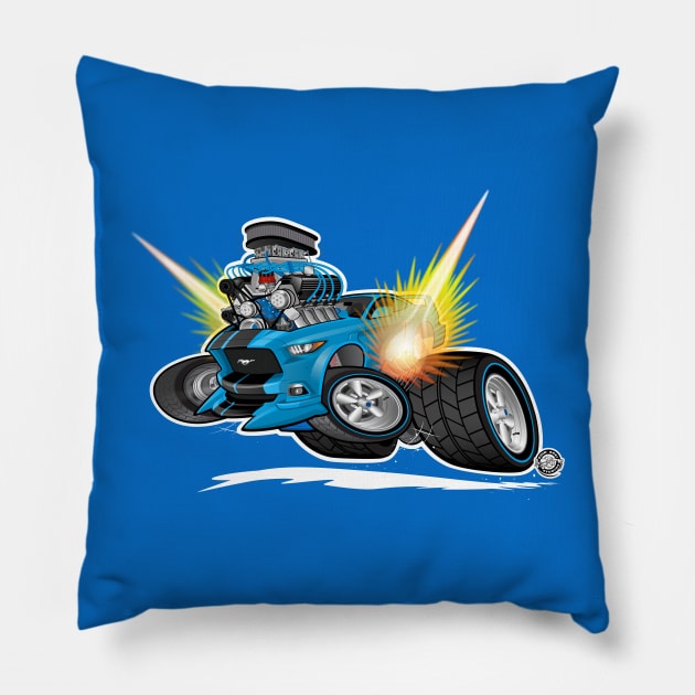 Blue Stang Outline Pillow by Goin Ape Studios