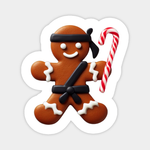 Funny Ninja Gingerbread Man Cookie Candy Cane Sword Magnet by Frank Ring