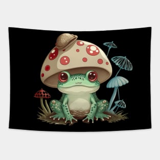 Kawaii Frog With Mushroom And Toadstools Tapestry