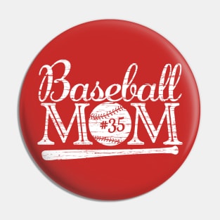 Vintage Baseball Mom #35 Favorite Player Biggest Fan Number Jersey Pin