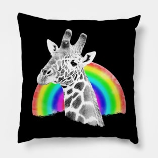 Giraffe with Rainbow - Wildlife in Africa Pillow