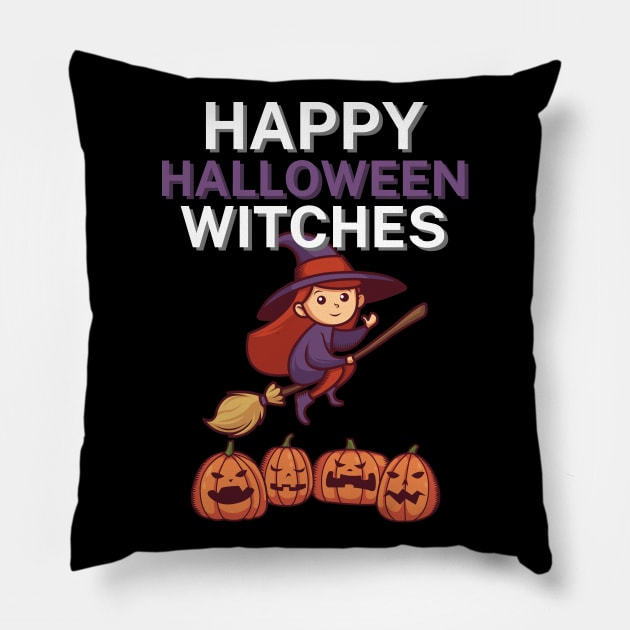 Happy halloween witches Pillow by maxcode