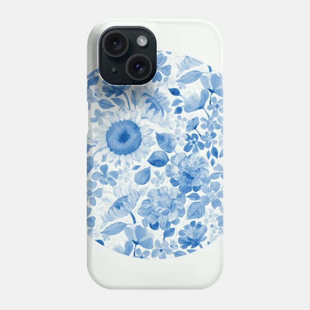 Denim Blue Monochrome Retro Floral Phone Case by micklyn