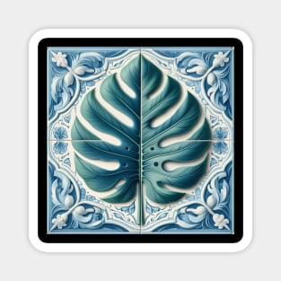 Classic Delft Tile With Monstera Leaf No.4 Magnet