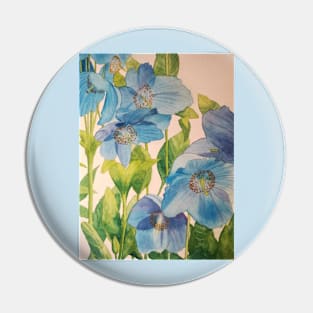 Blue poppies watercolour painting Pin