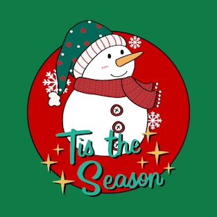 Cute Snowman waiting for Christmas in red circle T-Shirt