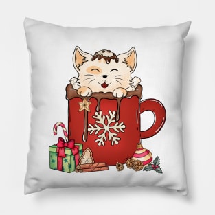 Cute Cat Christmas Chocolate Coffee Pillow